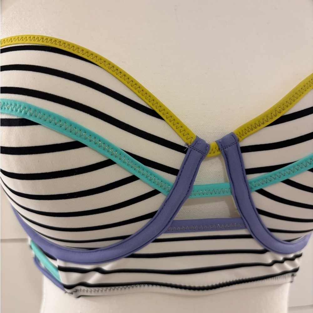 Victoria's Secret Yellow and Blue Bikini Top with Halter Straps